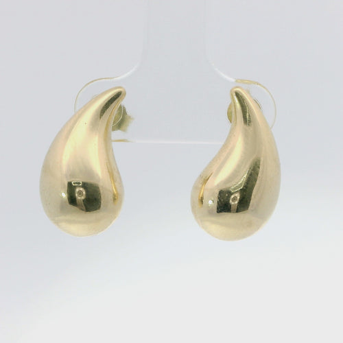 14KT Gold Earrings Medium Plain Puff Tear Drop with Push Back Post and Butterfly Backs