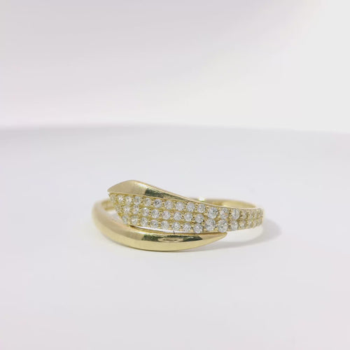 14KT Gold Ring Women's Light Weight Bypass Band One Side Triple Row Tapered to Double Row and One Side Plain
