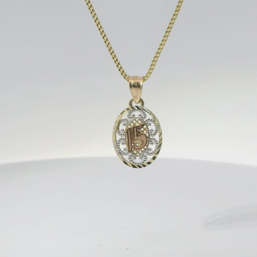 14KT Gold Charm Small Oval Tri Tone "15" Quinceanera Center with Open Swirl Background, Diamond Cut Border, and Plain Bell