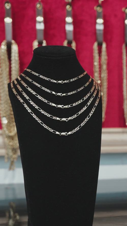 14KT Gold Chain Solid Tri Tone Figaro Mariner 2mm
