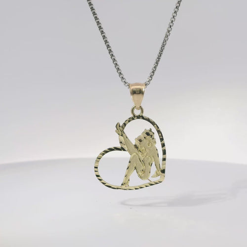 14KT Gold Charm Large Diamond Cut Open Center "Pin Up" Heart Betty Boop with Plain Bell