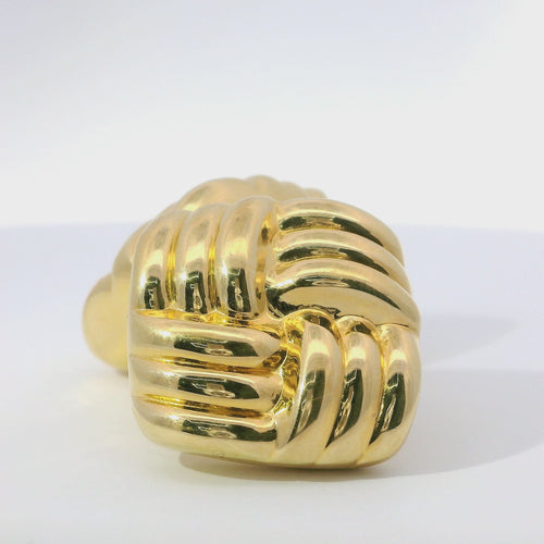 14KT Gold Earrings Large Puff Square Ribbed Bread with Push Back Post and Butterfly Backs