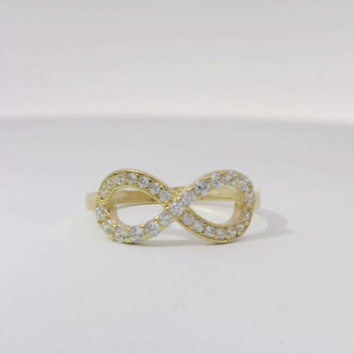 14KT Gold Ring Women's Half Pave Set White CZ Stone Infinity Loop Plain Band