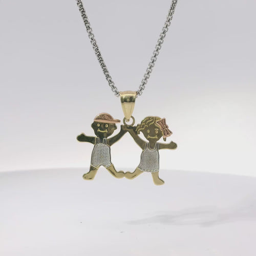14KT Gold Charm Jumbo Tri Tone Boy / Girl Twins with Plain Bell