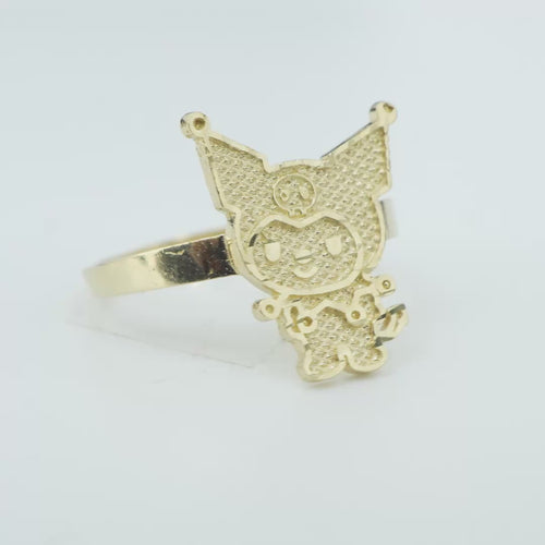 14KT Gold Ring Small Diamond Cut Kuromi with Plain Band