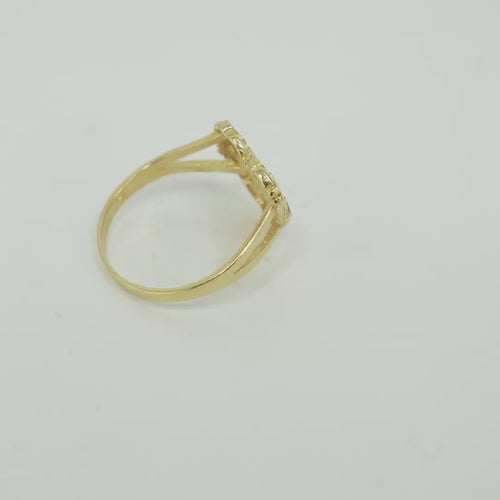 14KT Gold Ring Women's Medium Nugget Heart Shape with Plain Split Band