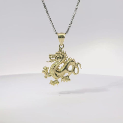 14KT Gold Charm Plain Diamond Cut Dragon with Plain Bell
