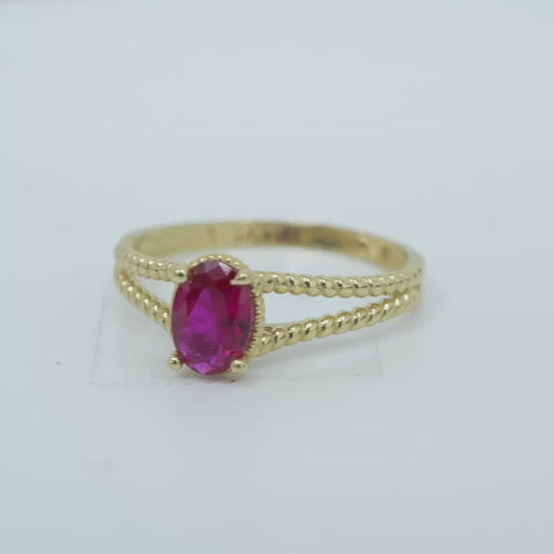 14KT Gold Ring Women's Red Oval Plain Twisted Split Band