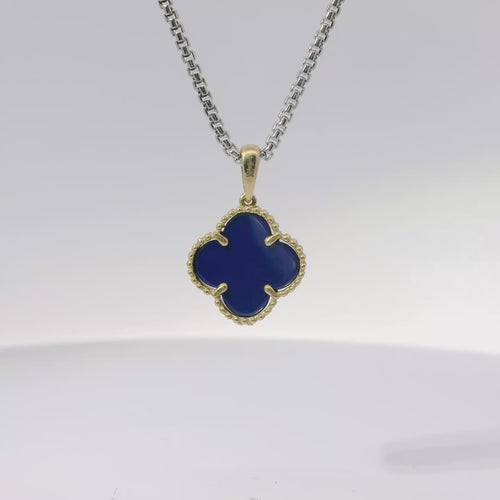 14KT Gold Charm Medium Navy Blue Clover with Plain Bell