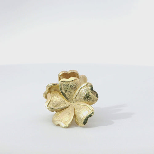 14KT Gold Earrings Medium Five Sandblast Petal Flower with Plain Border, Push Back Post, and Butterfly Backs