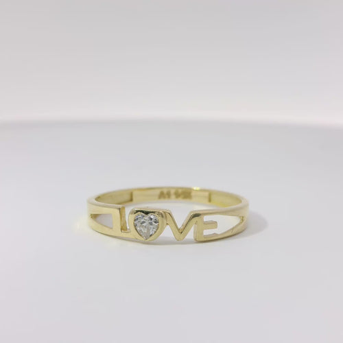 14KT Gold Ring Women's Light Weight White CZ Stone All Capital Letters "Love" Band with White CZ Stone Heart