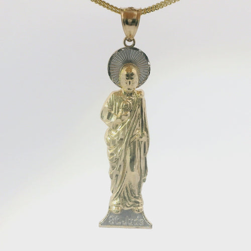 14KT Gold Charm Medium Two Tone "St. Jude" Name Plate St Jude Figure with Plain Bell