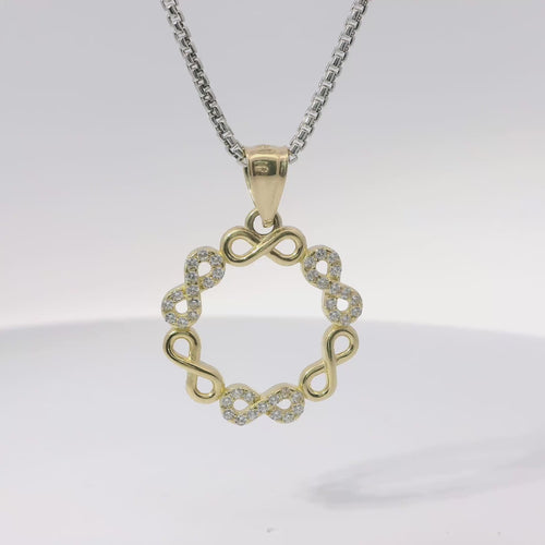 14KT Gold Charm Large White CZ Stones and Plain Infinity Wreath with Plain Bell
