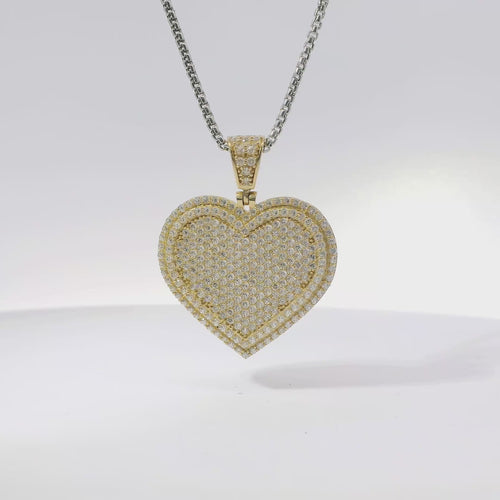 14KT Gold Charm Large Flat White CZ Stones Cluster Heart with Plain Border and White CZ Stones Bell