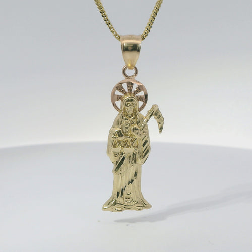 14KT Gold Charm Small Diamond Cut Two Tone Grim Reaper with Plain Bell