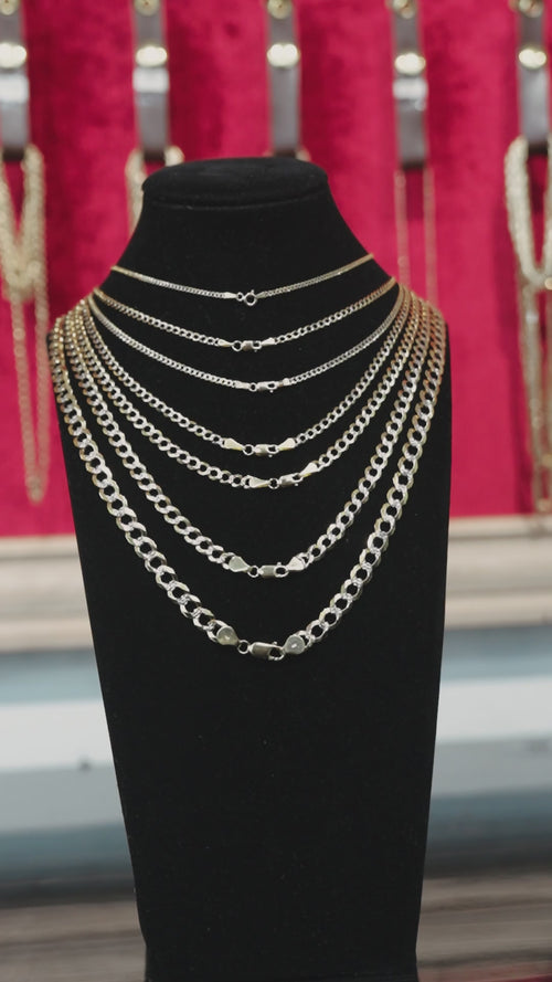 14KT Gold Chain Solid Curb Pave 1.5mm