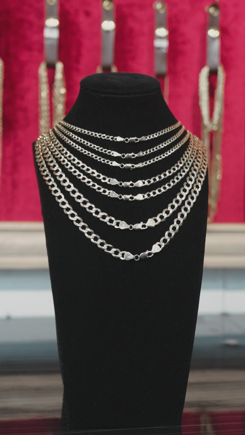 14KT Gold Chain Solid Curb Yellow Diamond Cut 8.5mm