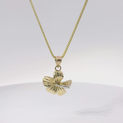 14KT Gold Charm Medium Two Tone Hibiscus Flower with Plain Bell