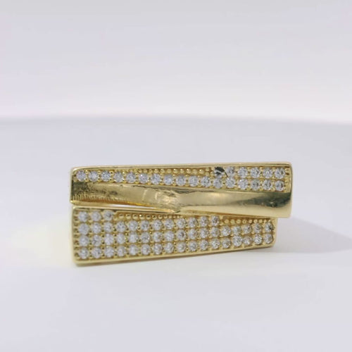 14KT Gold Ring Women's High / Low Asymmetrical White CZ Stone with Plain Band