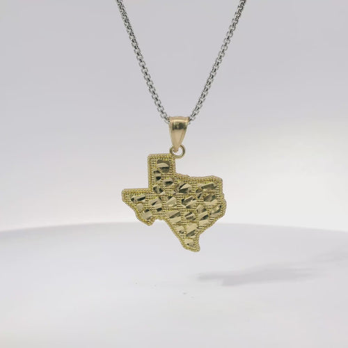 14KT Gold Charm Medium Texas Nugget with Beaded Border and Plain Bell