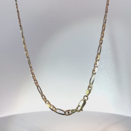 14KT Gold Chain Hollow Tri Tone Figaro Mariner 4.5mm