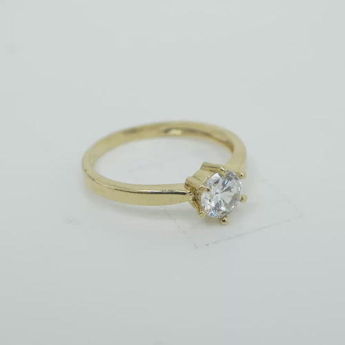 14KT Gold Ring Women's 6 Prong Solitaire .5 White CZ Center Stone Plain Band