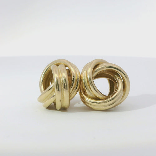 14KT Gold Earrings Medium Two Strand Round Knot with Push Back Post and Butterfly Backs