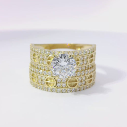 14KT Gold Ring Women's Duo 6 Prong White CZ Stone Solitaire with White CZ Stones Mock Screw Band with Separate Band
