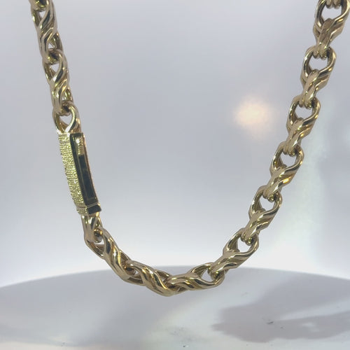 14KT Gold Chain Hollow Chino with White CZ Lock 14mm