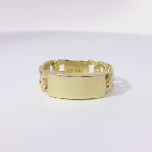 14KT Gold Ring Unisex Mini Plain Name Plate with No Border and Chino Band