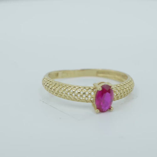 14KT Gold Ring Women's Red Oval Honeycomb Cutout Band