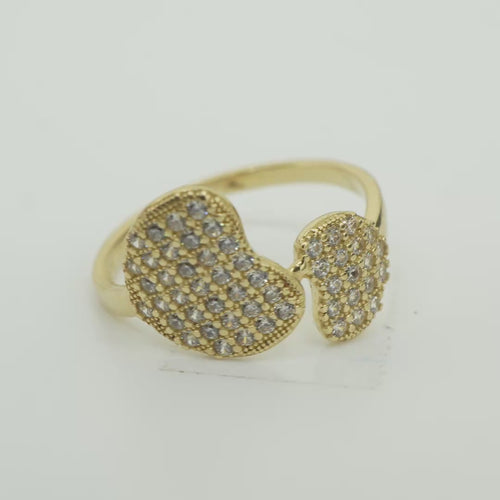 14KT Gold Ring Women's Six Row White CZ Stone Heart / Four Row White CZ Stones Heart Mock Bypass Band