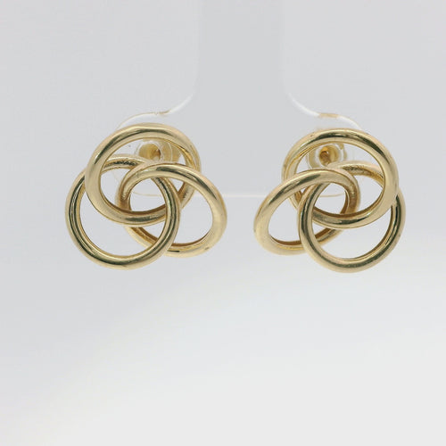 14KT Gold Earrings Small Borromean / Triskelion Triple Interlocking Rings with Push Back Post and Butterfly Backs