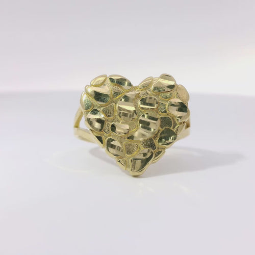 14KT Gold Ring Women's Large Nugget Heart Shape with Plain Split Band