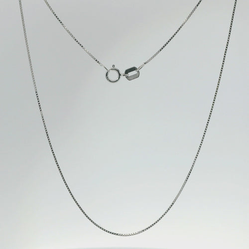 14KT White Gold Solid Thin Chain Box Link with Spring Lock Clasp .5mm
