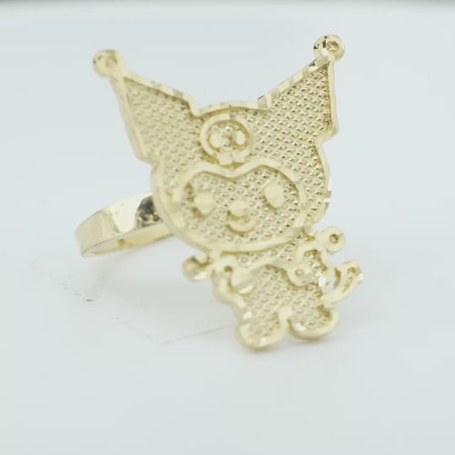 14KT Gold Ring Large Diamond Cut Kuromi with Plain Band