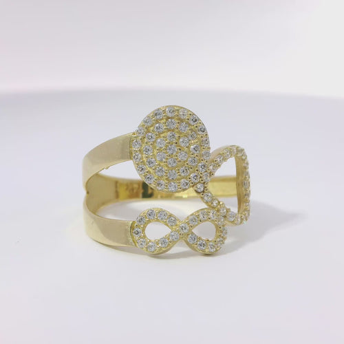 14KT Gold Ring Women's White CZ Stones Infinity / Heart / Cluster Circle with Plain Split Band