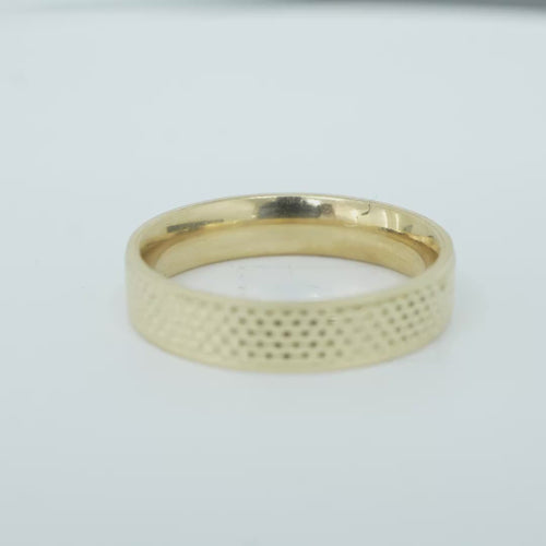 14KT Gold Ring Unisex Solid Flat Diamond Cut File Pattern No Border Band 5mm