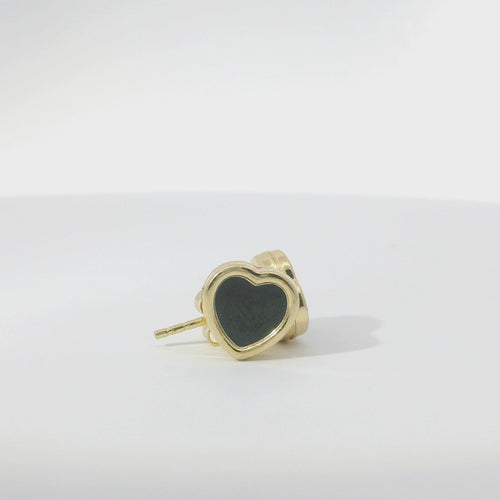 14KT Gold Earrings Small Black Heart with Plain Border with Push Back Post and Butterfly Backs