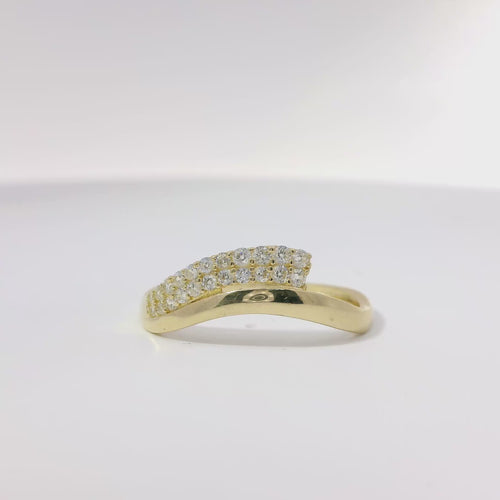 14KT Gold Ring Women's Light Weight Wavy Mock Bypass Double White CZ Stone Row Band