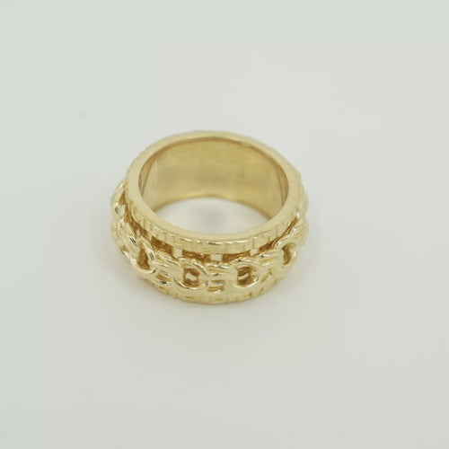 14KT Gold Ring Men's Band Mini Chino Spinner Greek with Name Plate