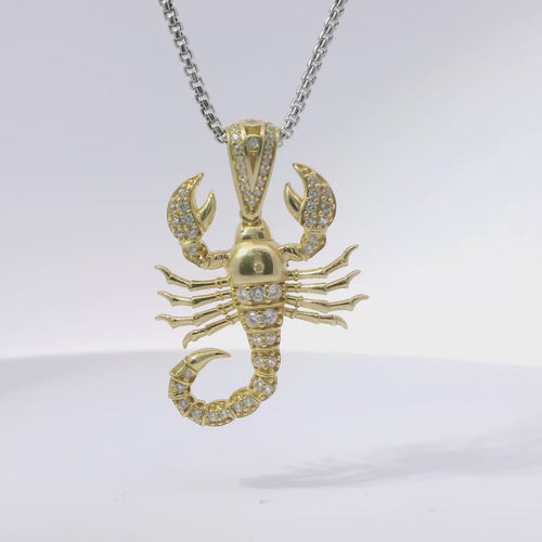 14KT Gold Charm Large 3D Scorpion with Flat Back and White CZ Stones Body and Bell