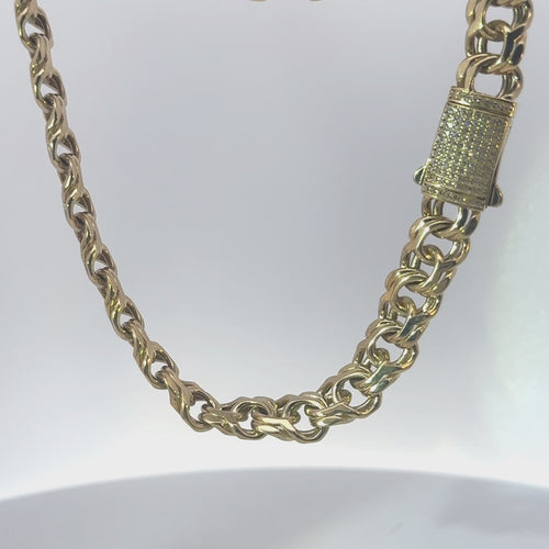 14KT Gold Chain Solid Chino with White CZ Box Clasp 10mm