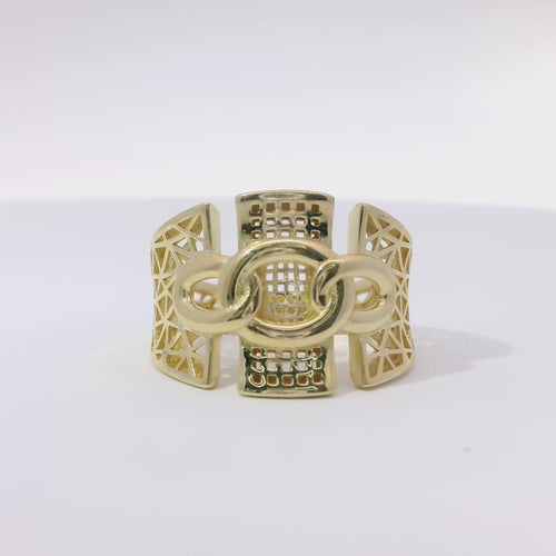 14KT Gold Ring Women's Abstract Three Chain Links/Three Section Split Band Design Triangle Cutout Band