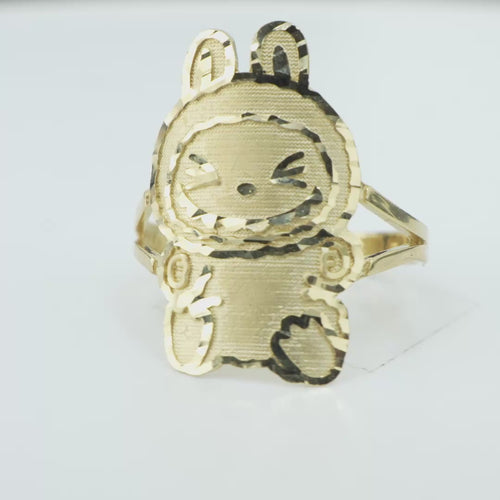 14KT Gold Ring Women's Large Flat Labubu with Plain Split Band
