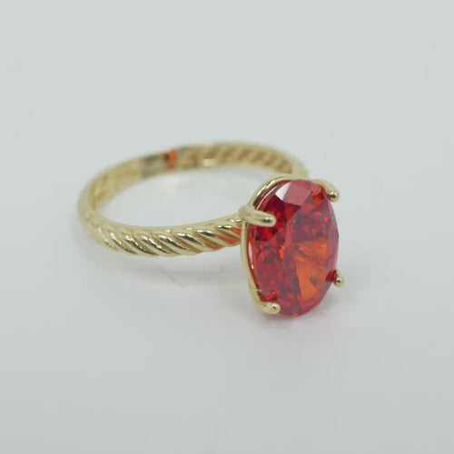 14KT Gold Ring Women's Burnt Orange Oval 4 Prong Plain Rope Band