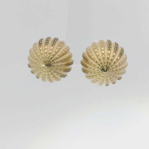 14KT Gold Earrings Medium Plain "X" Striped Acorn with White CZ Stones, Push Back Post, and Butterfly Backs