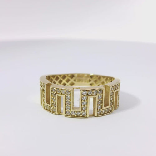 14KT Gold Ring Women's White CZ Stones Greek Band