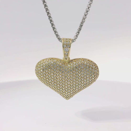 14KT Gold Charm Medium White CZ Stones Heart with White CZ Stones Bell