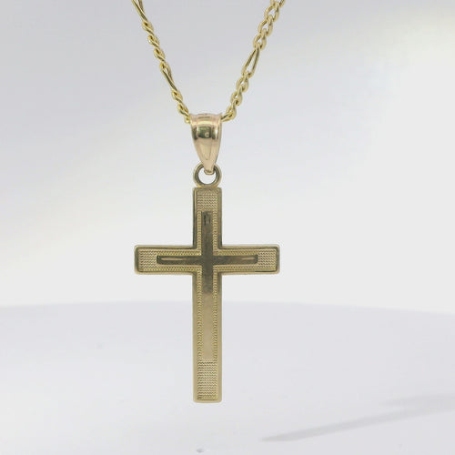 14KT Gold Charm Small Engravable Center Plain Cross with Plain Bell